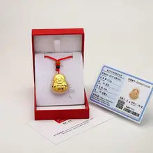 HOYON Certified Real 999 Solid Pure Yellow Gold 24K Buddha Pendant Jade Natural Rope Chain Necklace for Men Women Jewelry Gifts