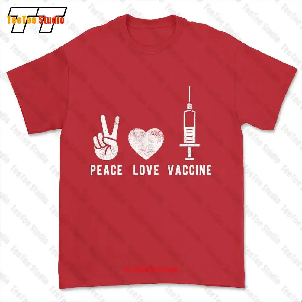 Забавная футболка с рисунком Peace Love Vaccine Social Distance HQB0