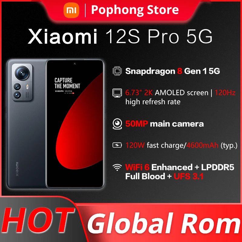 

Global Rom Xiaomi 12S Pro MobilePhone 6.73 inch 2K AMOLED 120Hz flexible display Snapdragon Gen 8+ Octa Core 120W Charger NFC