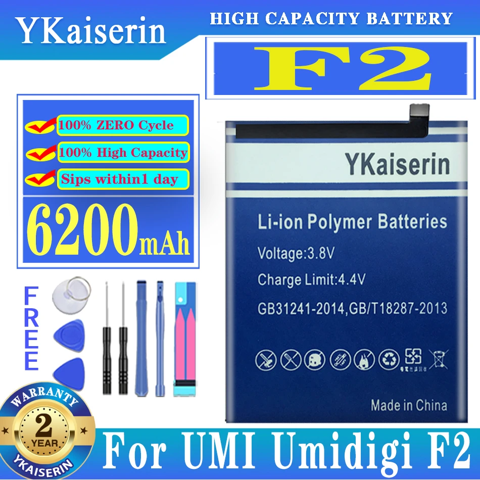 

Аккумулятор ykaisсеребрин на 6200 мА · ч для телефона UMI Umidigi F2, Высококачественная запасная батарея для UMI Umidigi F 2 Tloos бесплатно