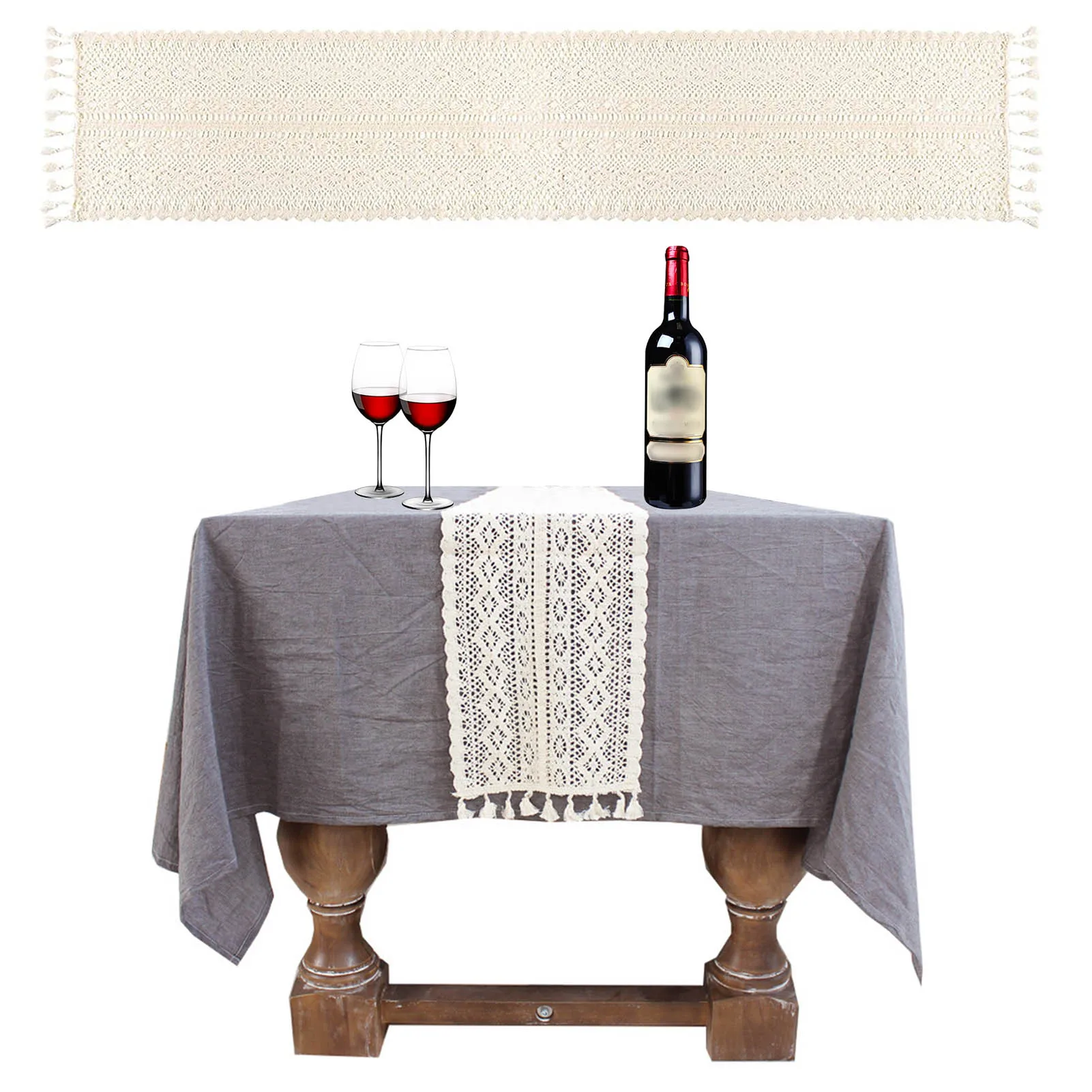 

Bohemian Table Runner Hand-woven Placemats Macrame Tapestry Table Runner With Tassels Wedding Party Home Decoration 24x180cm