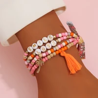 colorful beaded tassel bracelet set for women bohemian love smile letter palm friendship bracelet