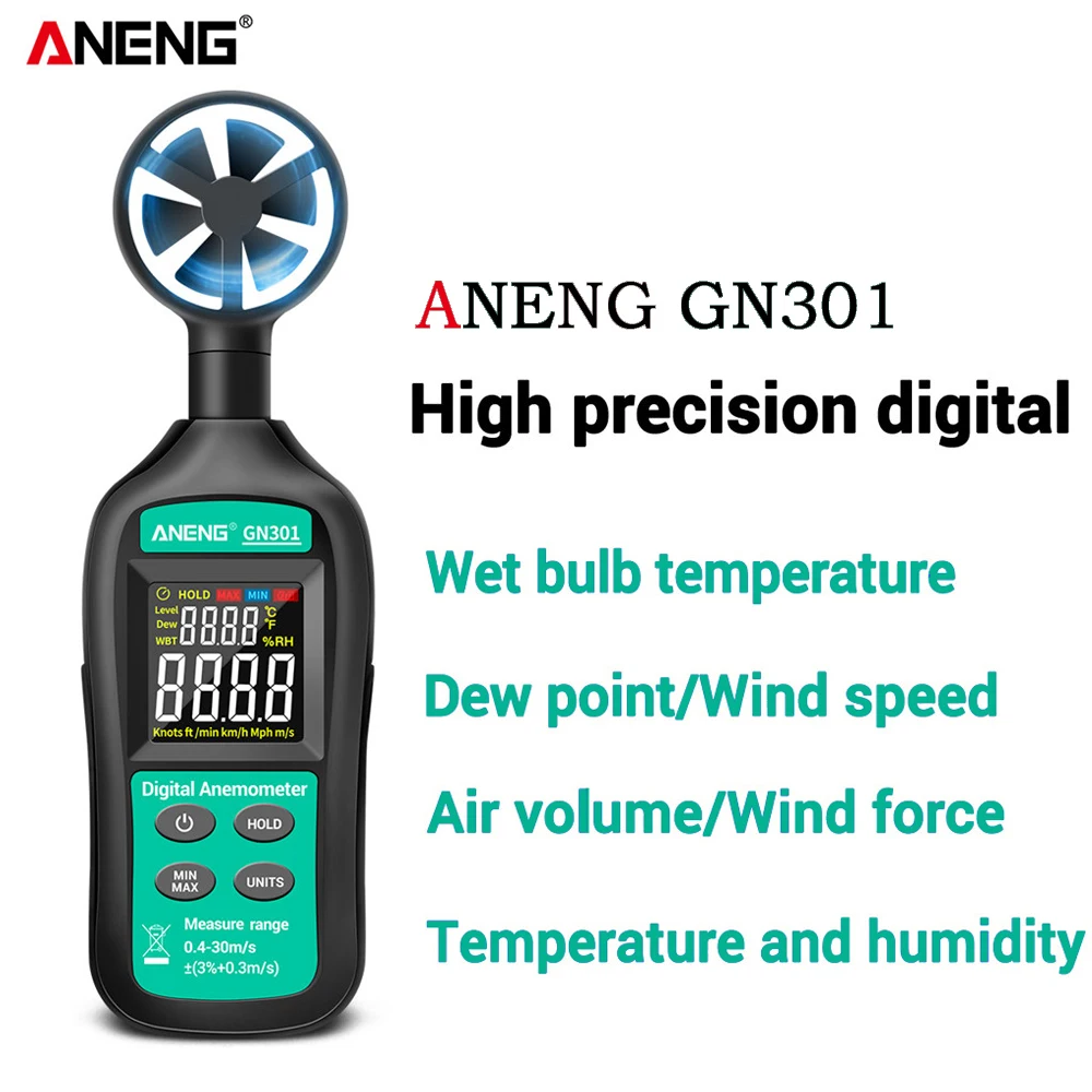 ANENG GN301 цифровой анемометр 0-30 м/с измеритель скорости ветра-10 ~ 45C тестер температуры Anemometro с ЖК-дисплеем с подсветкой ANENG GN301 цифровой анемометр 0-30 м/с измеритель скорости ветра-10 ~ 45C тестер температуры Anemometro с ЖК-дисплеем с подсветкой