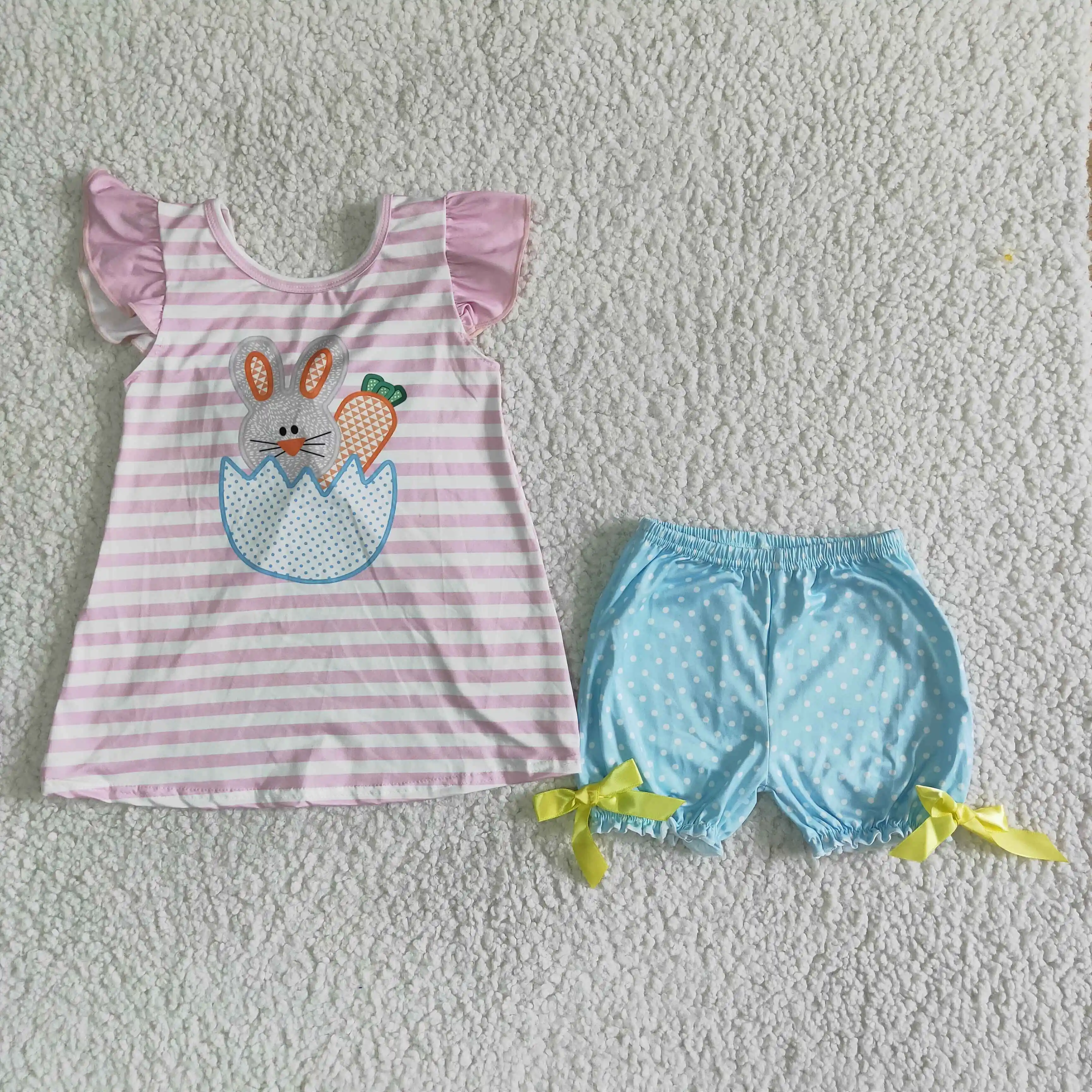 

New Fashion Baby Girls Easter Outfit Cute Adorable Bunny Carrot Egg Top Shorts Boutique Clothing