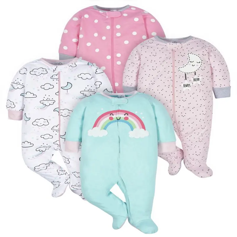 

Baby Girl Sleep 'N Play Footed Pajamas, 4-Pack