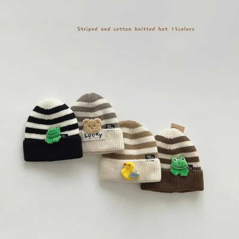 

New Baby Warm Beanie Fashion Kawaii Cartoon Animal Striped Crochet Bonnet for Toddler Outdoor Autumn Winter Knit Plush Hat