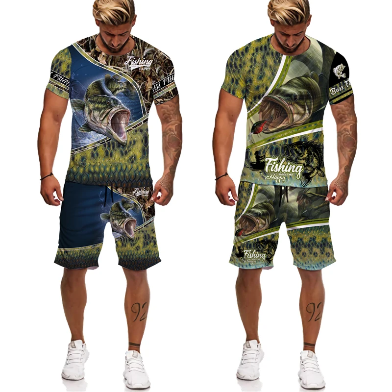 Camo Carp Fishing 3D Print Men Women Tee/Shorts/Set Casual Harajuku Streetwear Tracksuit Outdoor Fishing Hunting Camping Clothes