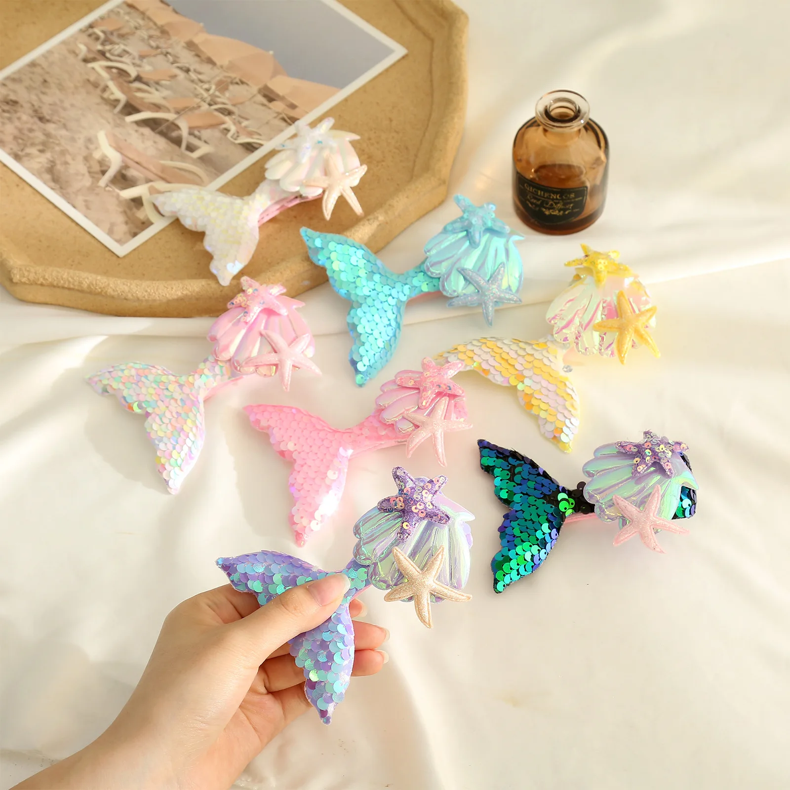 

1PCS New Starfish Shell Sequin Mermaid Princess Cute Baby BB Clips Girls Hairpins Hair Clips Kids Headwear Children Accessories