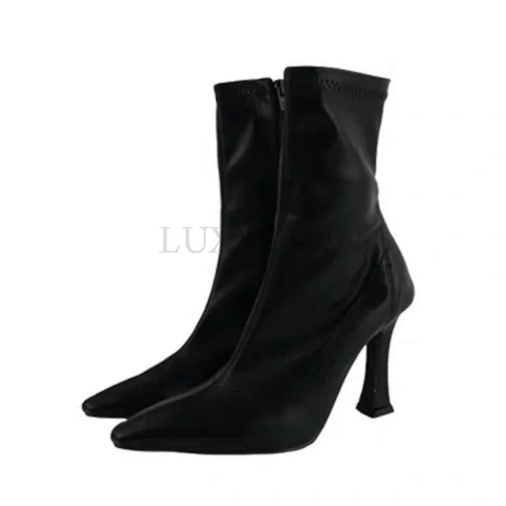 New Autumn Winter Elastic Boot Stiletto Heel High Heel Boot Side Zipper Square Toe Sexy Female Boot Pointed Toe Ladies Shoes