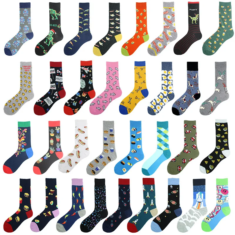 

New Trendy Tube Socks for Men and Women Couples Pure Cotton Sports Personality Burger Animal Rocket Pattern Fashion Fun Socks