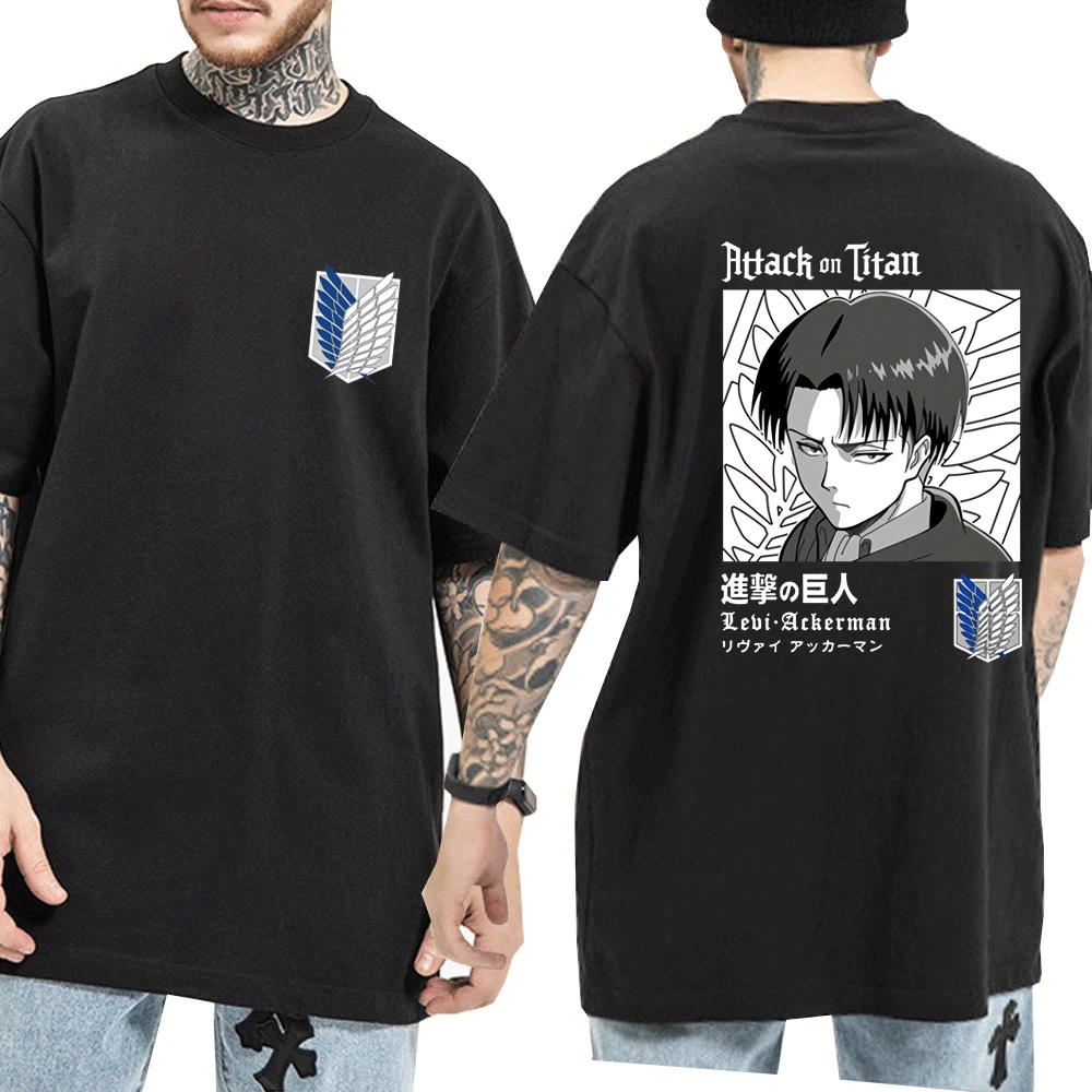 

Футболка мужская с рисунком Эрена и йера, хлопковая тенниска с графическим принтом в стиле аниме «атака на Титанов», черная Винтажная Майка ...