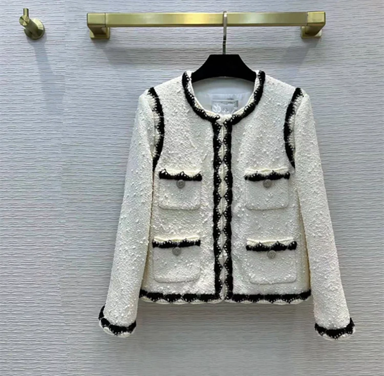 

Женская одежда в европейском и американском стиле, новинка весны 2022, модное твидовое пальто с длинными рукавами, круглым воротником и неско...