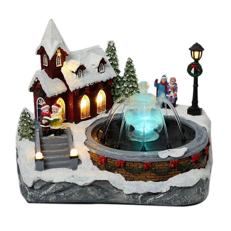 Christmas Decoration Snow Houses Village Xmas Music Luminous House Can Spray Water Christmas Home Ornaments