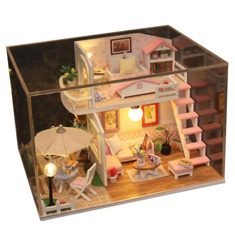 

DIY миниатюрный дом, набор 3D деревянных кукольных домиков со светодиодной подсветкой, Рождественский Настольный деревянный дом ручной работы для друзей и семьи
