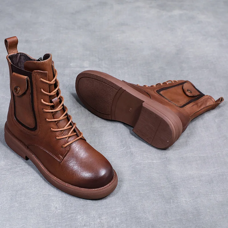 Мотоциклетные ботинки из натуральной кожи 4 см на шнуровке |