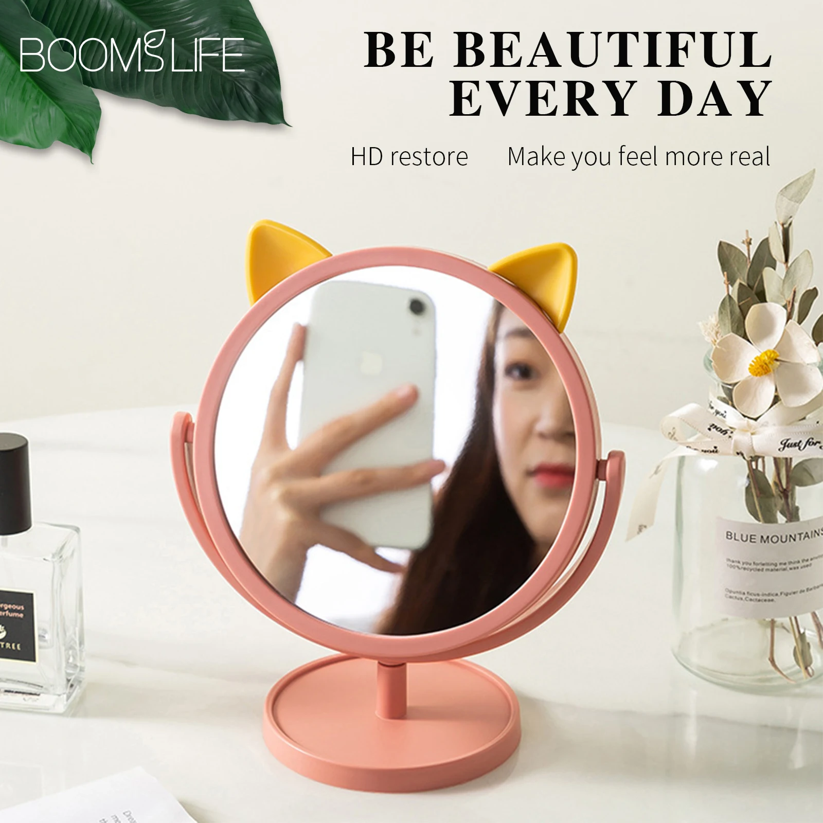 

Color Acrylic Makeup Mirror Cute Round Shaped Cosmetic Mirror,Stand Table Compact Mirror Dresser Bedroom Desktop Make Up Mirror