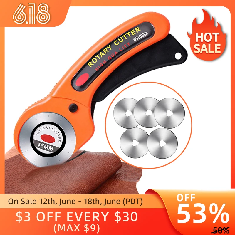 

45mm Sewing Rotary Cutter Leather Craft Cutting Tool with Ergonomic Handle for DIY Fabric Patchworking Sewing Quilting Crafting