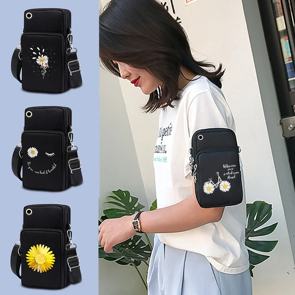

Ladies Mobile Phone Arm Bag Outdoor Wallet Mini Sports Bag Huawei/Apple Iphone 8 Plus Daisy Print Universal Pouch Case
