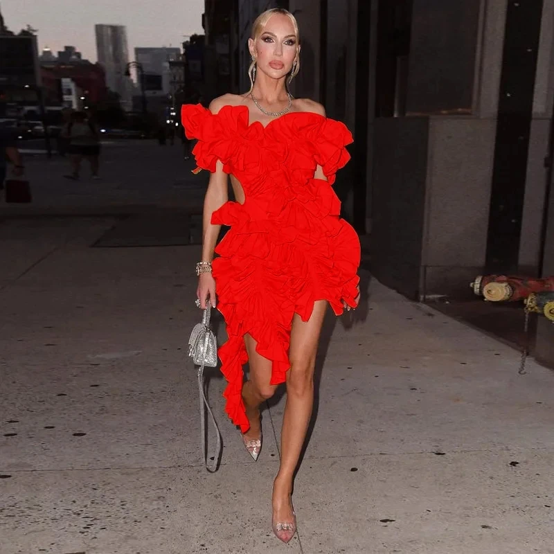 BWQ женское асимметричное бальное платье красного цвета с изображением