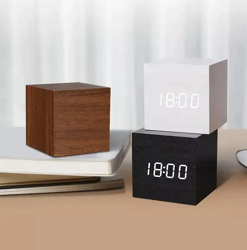 Светодиодный цифровой будильник в стиле ретро деревянные декоративные часы с