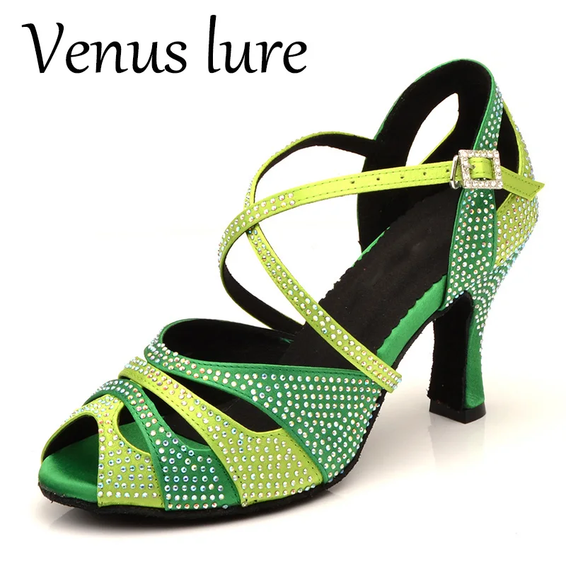 Venus Lure Индивидуальные женские сандалии для бальных танцев зеленый атлас с