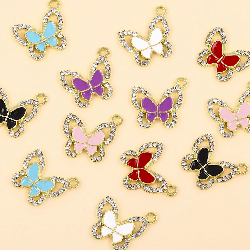 

12Pcs Luxury Crystal Butterfly Charms for Jewelry Making Colorful Enamel Butterfly Earrings Pendants Necklace DIY Accessories