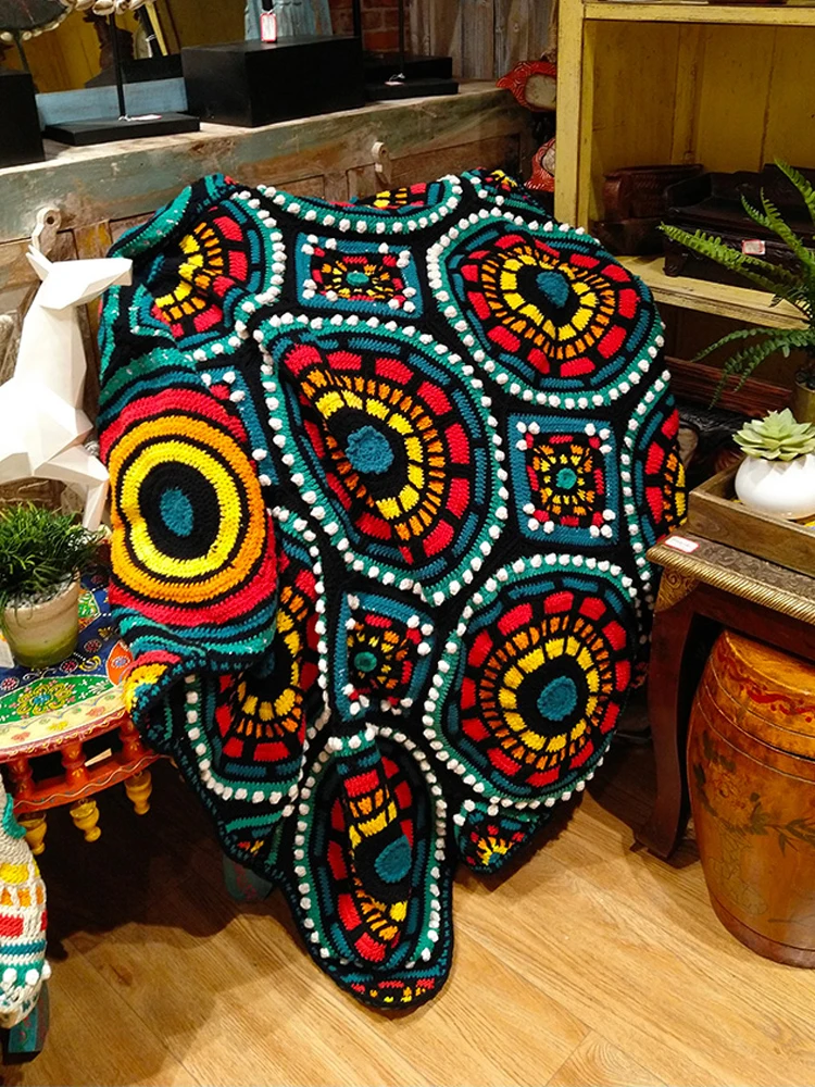 

Одеяло ручной работы в этническом стиле, вязаное крючком покрывало из чистого хлопка, кондиционер для дивана