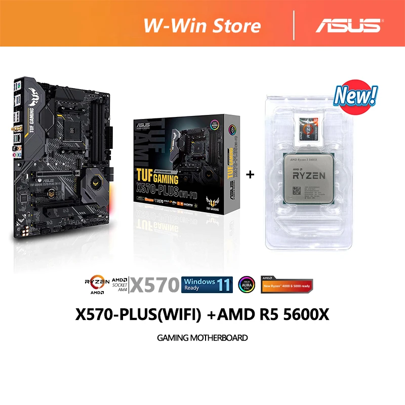 

NEW AMD Ryzen 5 5600X R5 5600X + ASUS TUF GAMING X570 PLUS WI-FI AMD AM4 X570 AM4 Motherboard Set Kit Ryzen All New Without Fan
