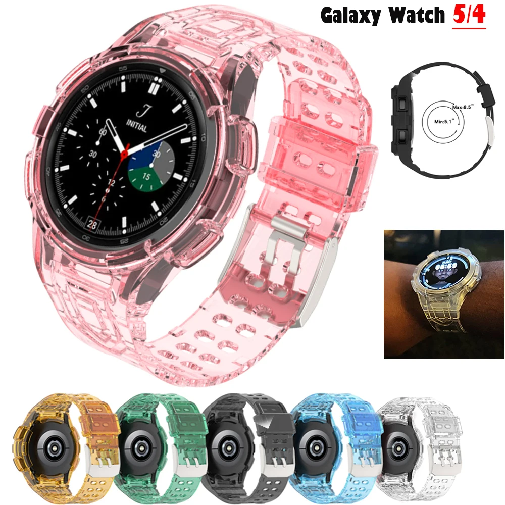 Transparent Case+band For Samsung Watch 4 Classic 46mm smartwatch Ridge 20mm glacier Bracelet Galaxy Watch 4/5 44mm 40mm strap