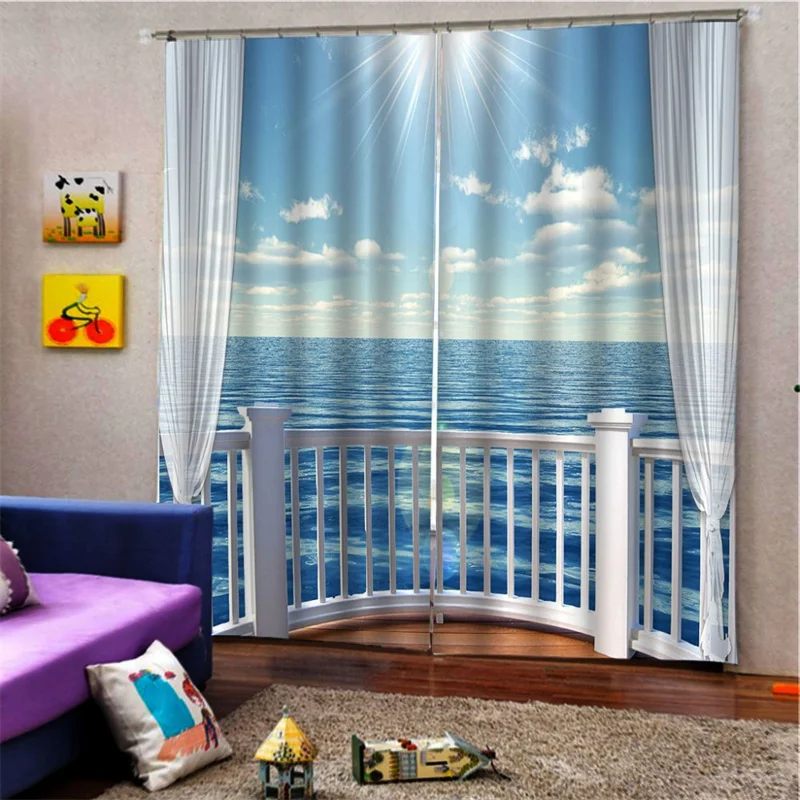 

Custom 3D Curtain Drapes For Living Room Bedroom Blue Sky White Clouds Balcony Landscape Curtains For The Kitchen