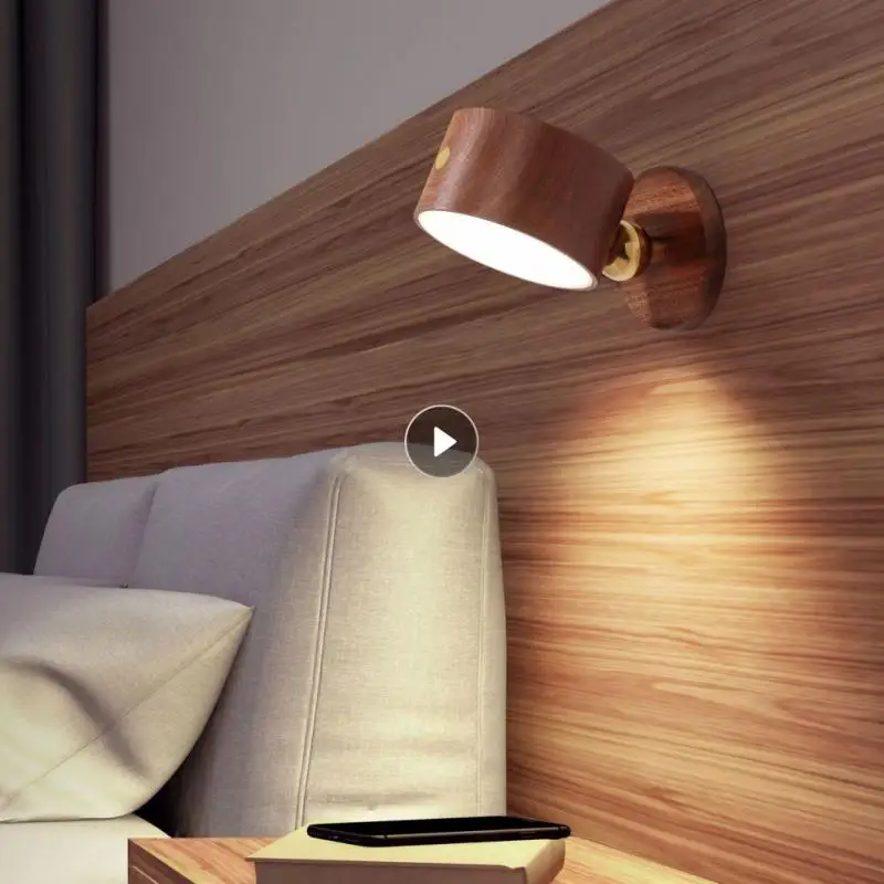 

Деревянная прикроватная лампа из бука, светодиодный ночсветильник с магнитным основанием, настенная лампа с USB-зарядкой, ночник для спальни...