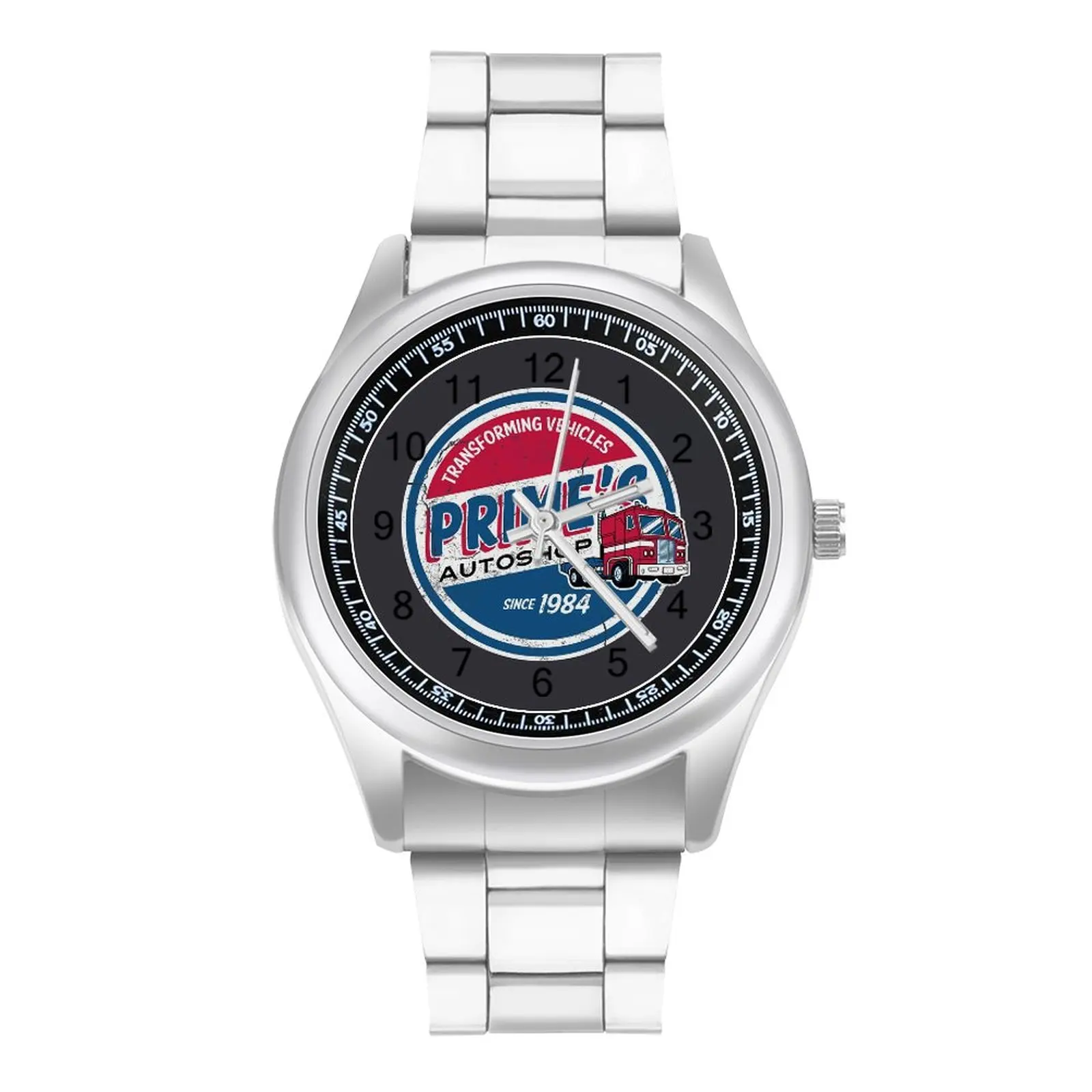 

Prime's Autoshop Vintage Distressed Garage Quartz Watch Transformers Optimus Decepticon Gasoline Disguise Steel Design Watch