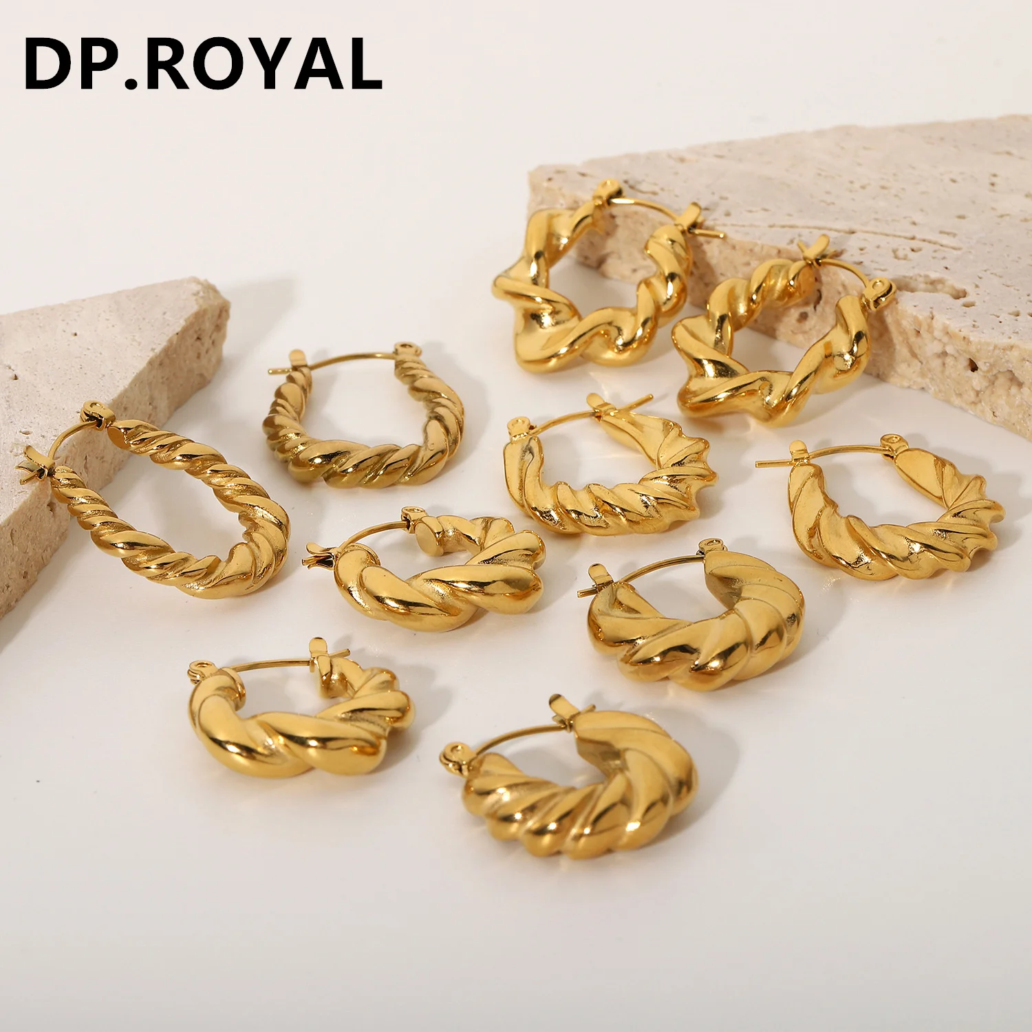 

INS Online Celebrity Earrings with 18K Gold-plated Stainless Steel Twist Ring Earrings Titanium Geometric Earrings Female