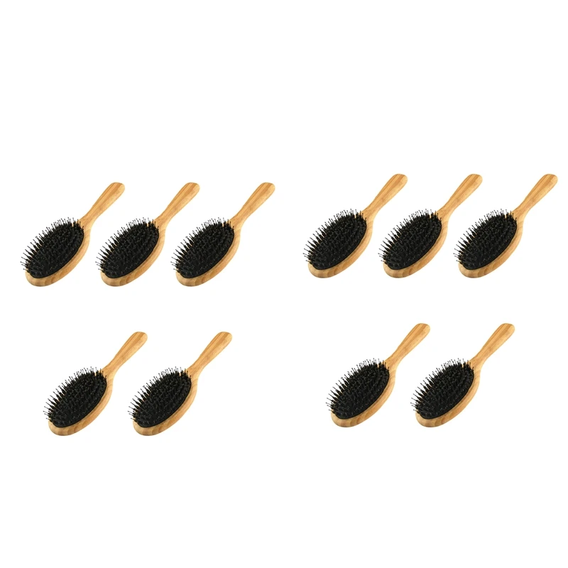 

HOT-10X Hair Brush Boar Bristle Hair Brush With Nylon Pins Bamboo Paddle Detangler Brush Detangling Adding Shine Brushes