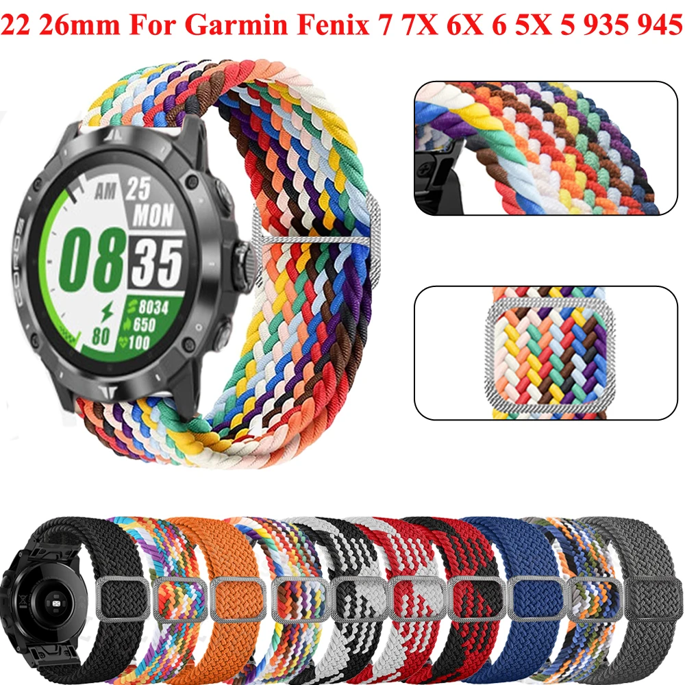 

22 26mm Quickfit Watch Strap For Garmin Fenix 7 7X 6 6X Pro 5X 5 Plus 3 3HR Forerunner 935 945 Braided Solo Loop Nylon Wristband