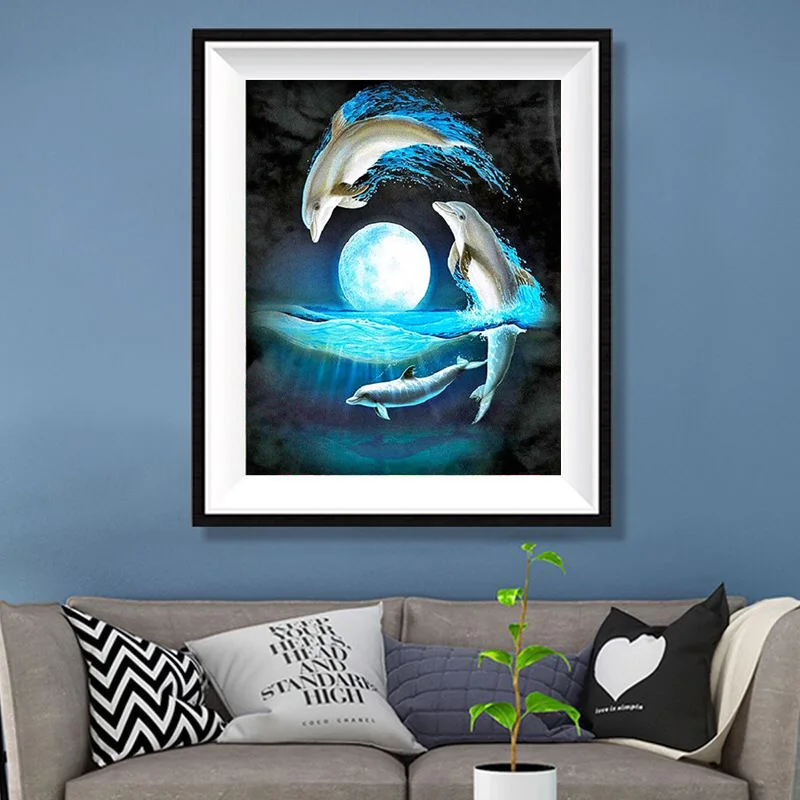 

5D DIY Round Diamond Painting Animal Embroidery Cross Stitch Kits Dolphins Picture of Rhinestones Handmade Mosaic Home Decor