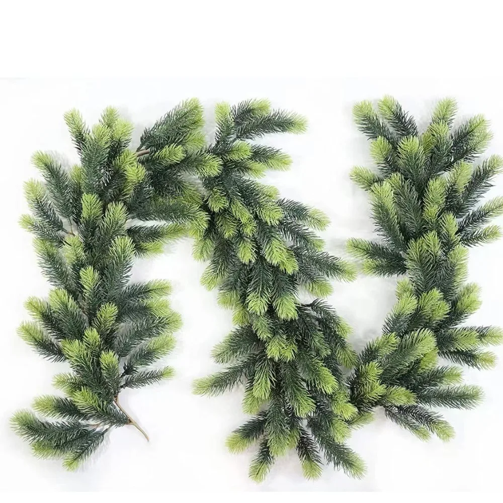 

Christmas Wreaths for Front Door Green Dense Garland PE Rattan Pine Needles Christmas Decorations for Stair Windows 1.9m/0.5m