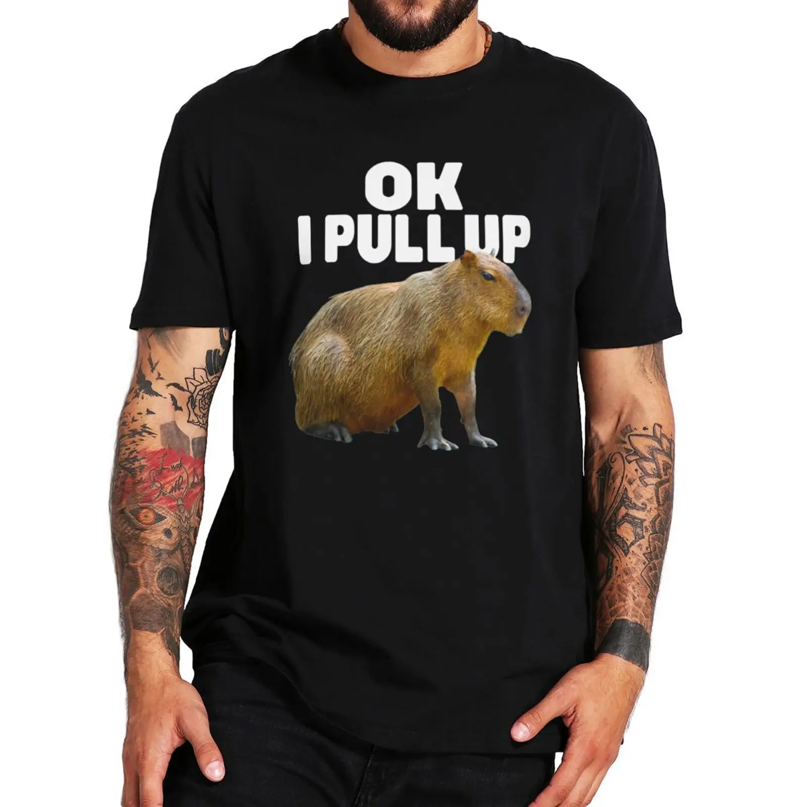 Футболка Ok I Pull Up Capybara Funny Lovers Humor Meme Vintage Мужская женская одежда Размер ЕС