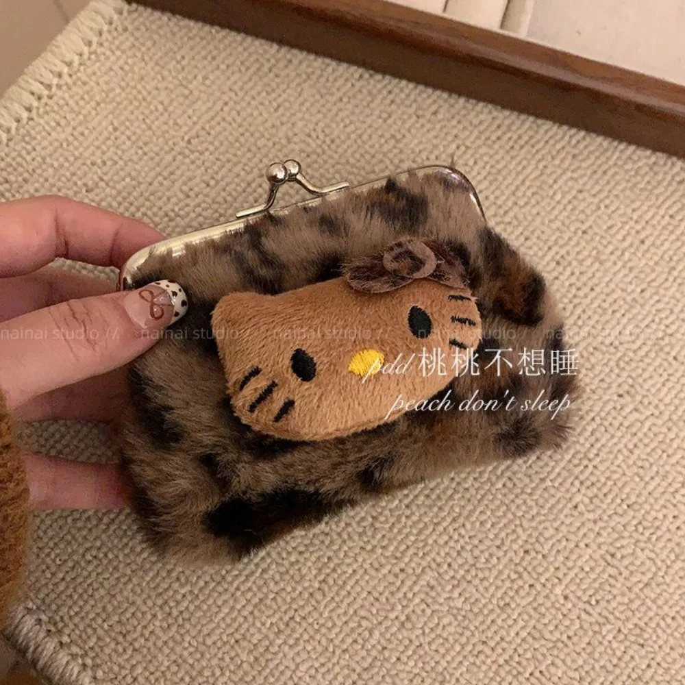 Kawaii Hello Kitty кошелек милый плюшевый леопардовый узор портативная сумка для