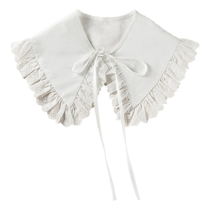 

Royal Style Cotton Fake Collar Shawl Wrap Hollow Out Floral Lace Ruffled Trim Necklace Pointed for TRIANGLE Lapel Blouse