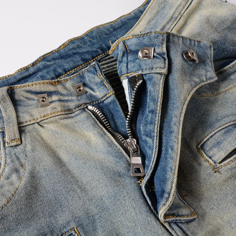 Streetwear Fashion Men Jeans Retro Washed Elastic Slim Fit Biker Jeans Men Trousers Spliced Designer Hip Hop Brand Pants Hombre