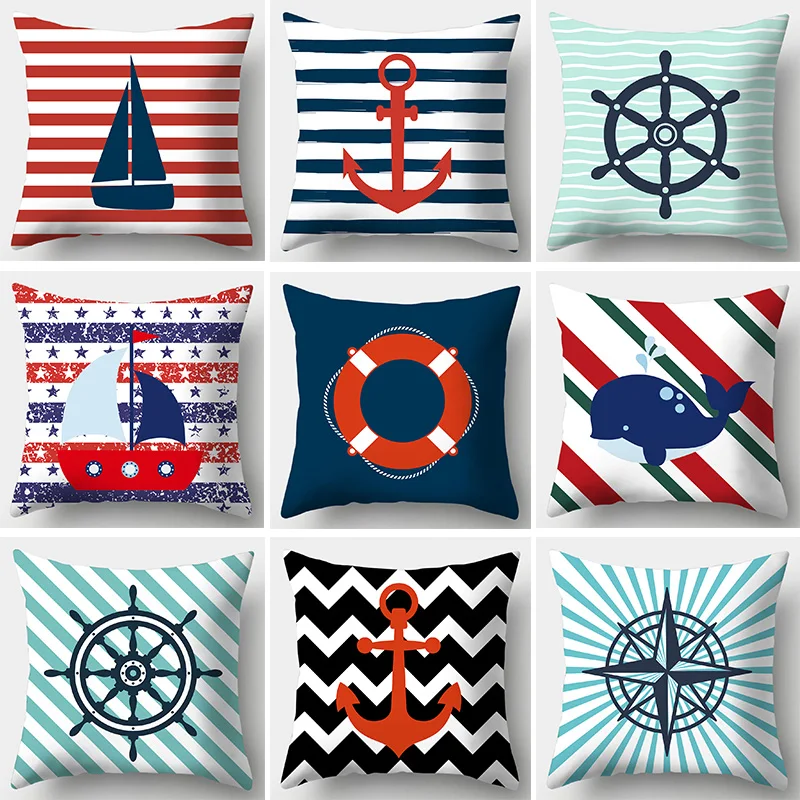 

Sailor Ocean Themed Printed Square Pillowcase Home Decor Car Sofa Cushion Cover