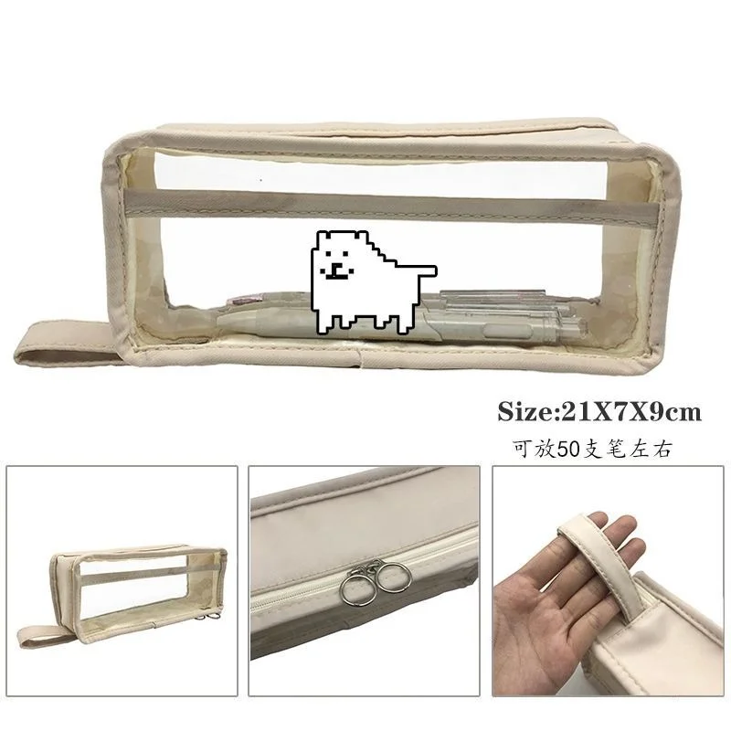 Прозрачный пенал с наклейками Undertale вместительный для канцелярских