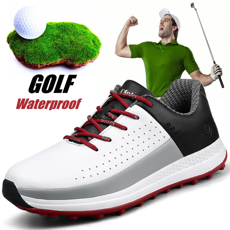 Zapatos de Golf de cuero para hombre, calzado deportivo de entrenamiento de Golf, impermeable, antideslizante, para ocio al aire libre, sin púas, nueva marca