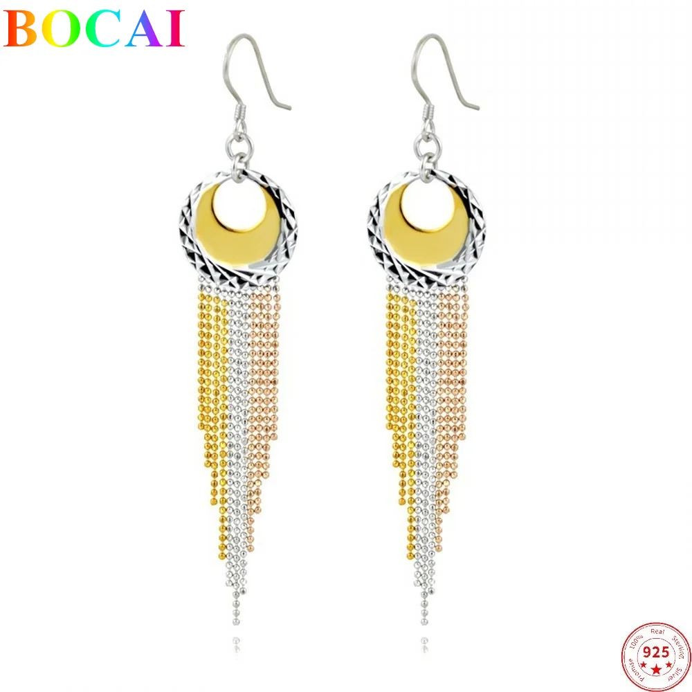 BOCAI S925 серьги-капли из стерлингового серебра для женщин трехцветные золотые