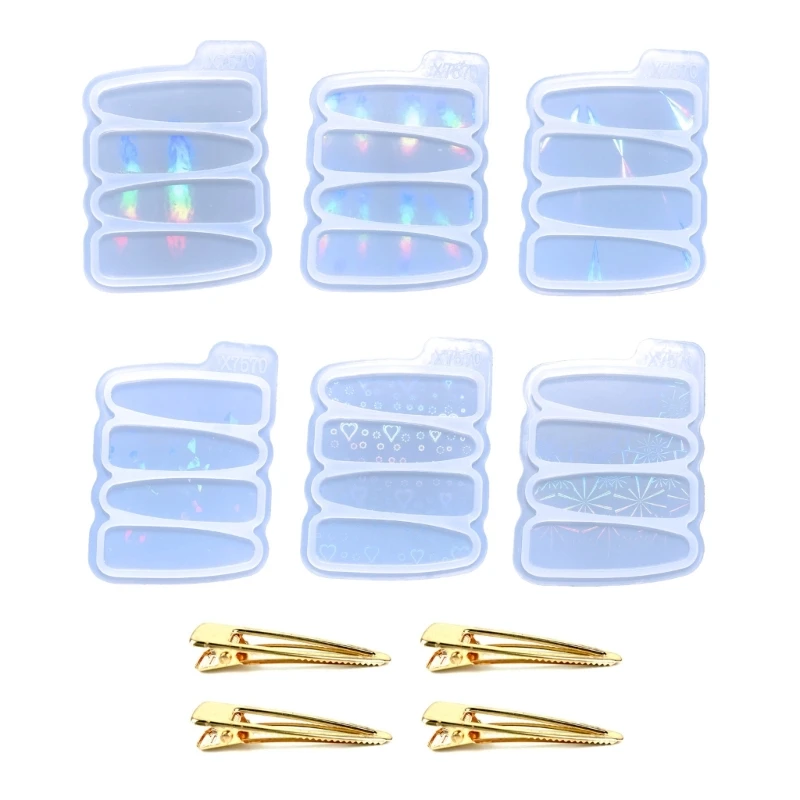 

Y1UE DIY Light and Shadow Hair Clips Casting Moulds Hair Pin Jewelry Mold Silicone Epoxy Barrette Mould Agate Crystal Mould