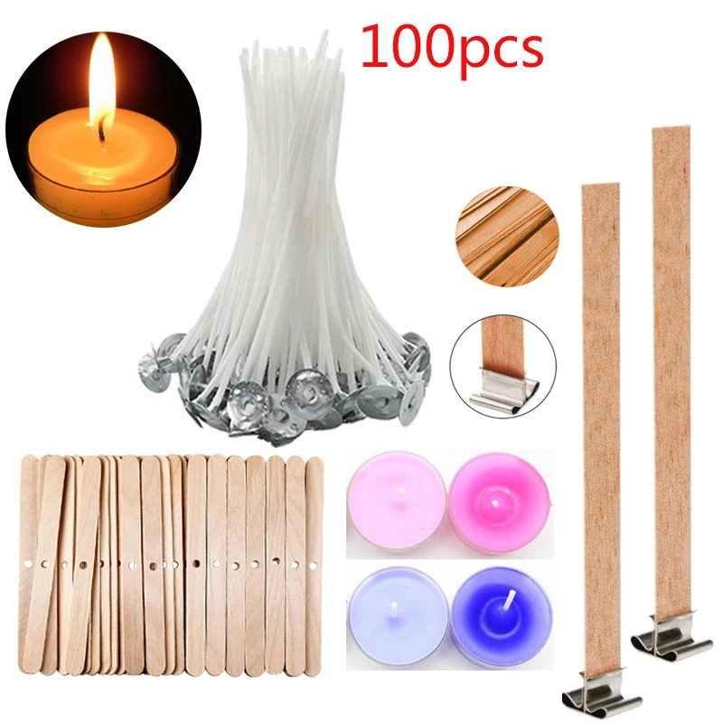 

9-20cm 100 PCS Candle Wicks Smokeless Wax Pure Cotton Core for DIY Candle Making Pre-waxed Wicks Party Supplies