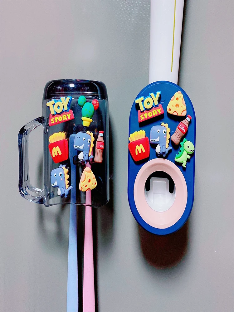 

Creative Cartoon Automatic Toothpaste Dispenser Toothbrush Holder for Kids Cute Mouth Cup Squeezers Bathroom Accessories Set
