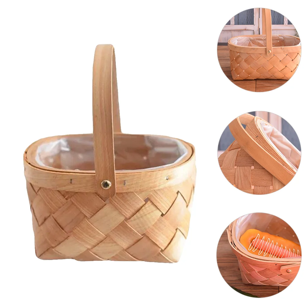 

1 Pc Portable Wood Handle Flower Basket Practical Exquisite Bamboo Woven Basket