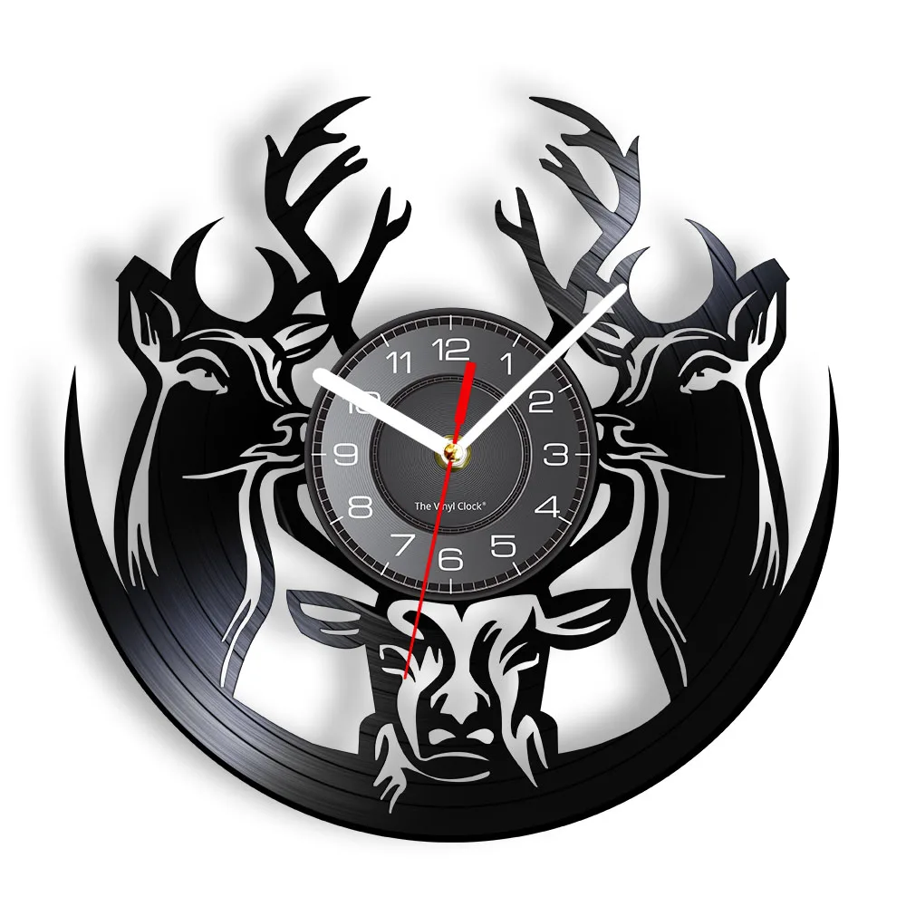 

Wild Deer Hunters Man Cave Home Decor Wall Clock Antlers Woodland Deer Vintage Buck Vinyl Record Wall Clock Hunting Gift For Him